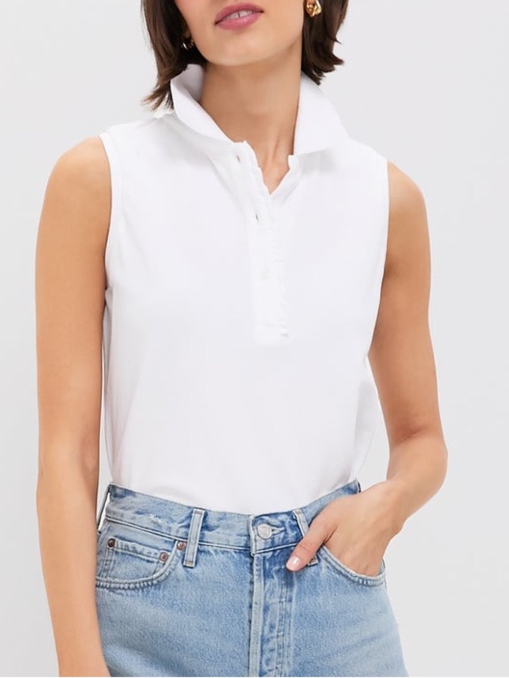 NWT Tuckernuck White Pique Sleeveless Ruffle Margaret Polo